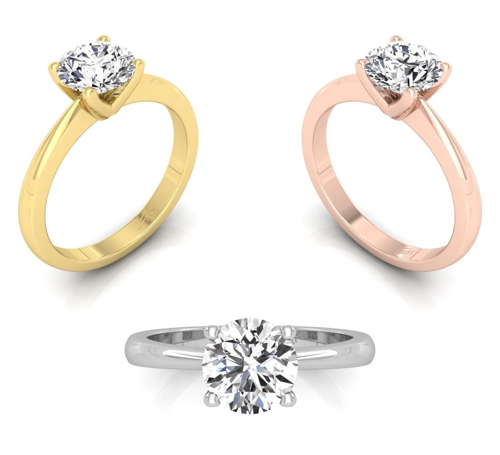 18K Solitaire Round Diamond Engagement Ring — 3 COLOR