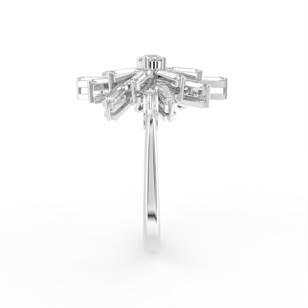 18K Floral Baguette Diamond Ring — SIDE