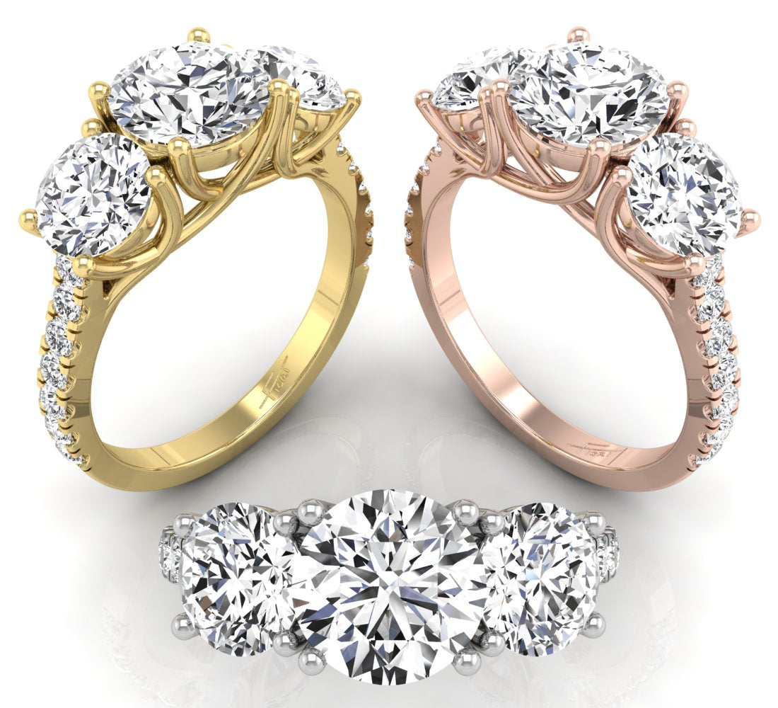 18K Trilogy Round Diamond Engagement Ring — 3 COLOR