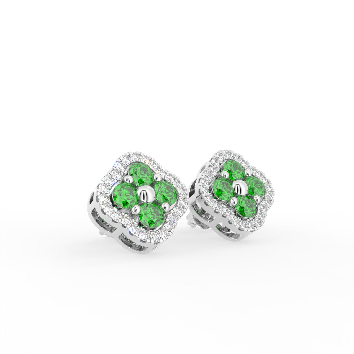 18K Colored Diamond Halo Earrings — 3D VIEW