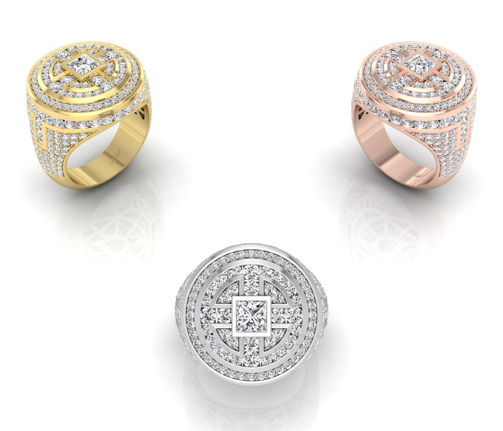 14K White Gold Bespoke Round Pave Diamond Ring — 3 COLOR