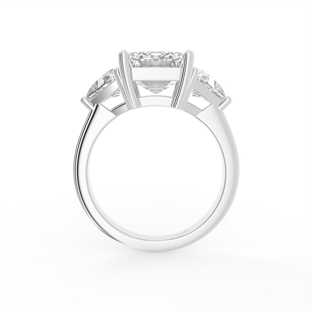 18K Trilogy Emerald Cut Diamond Ring — FRONT