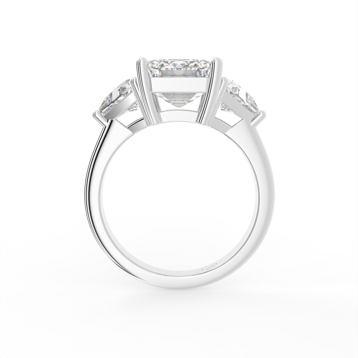 18K Trilogy Emerald Cut Diamond Ring — FRONT