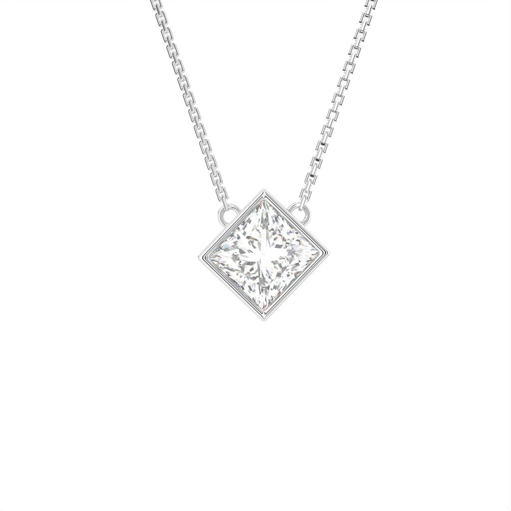 18K Solitaire Princess Diamond Pendant — FRONT