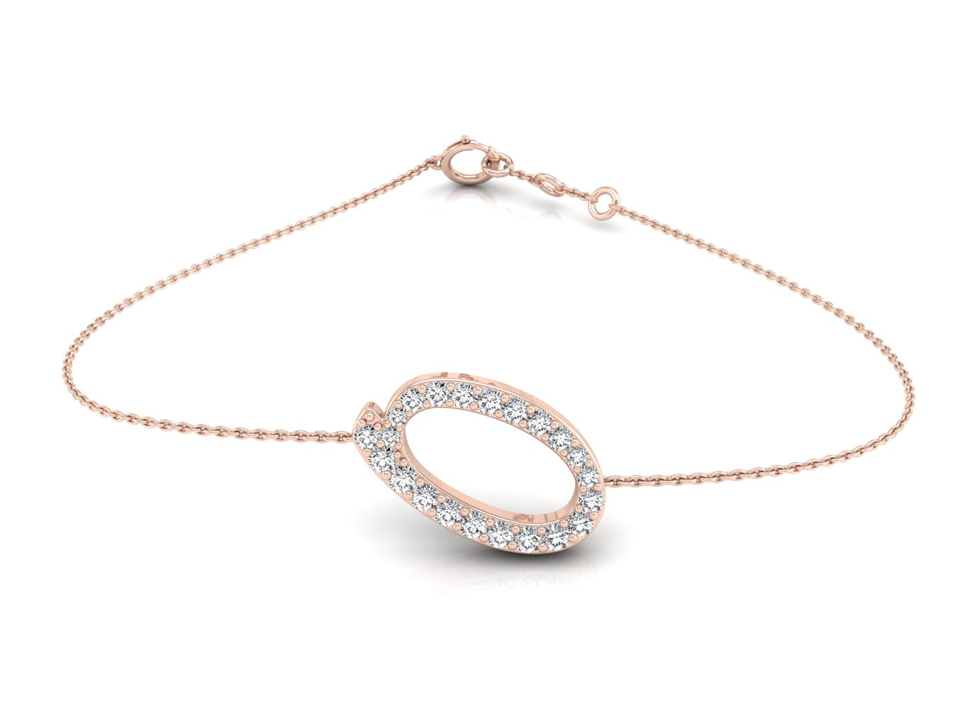 18K Rose Gold Alphabet Round Diamond Bracelet — TOP