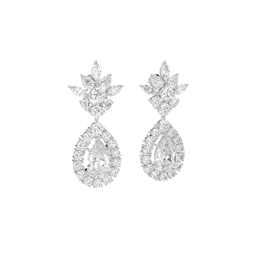 18K Pear Diamond Drop Earrings — 3D VIEW