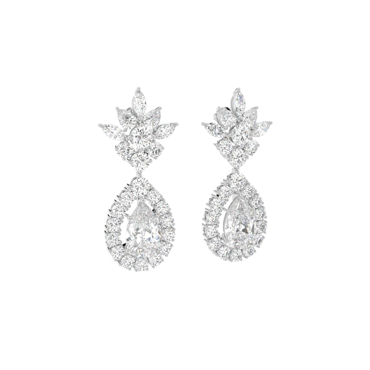 18K Pear Diamond Drop Earrings — 3D VIEW