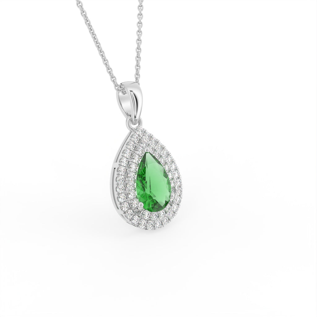 18K Halo Pear Diamond Pendant — 3D VIEW