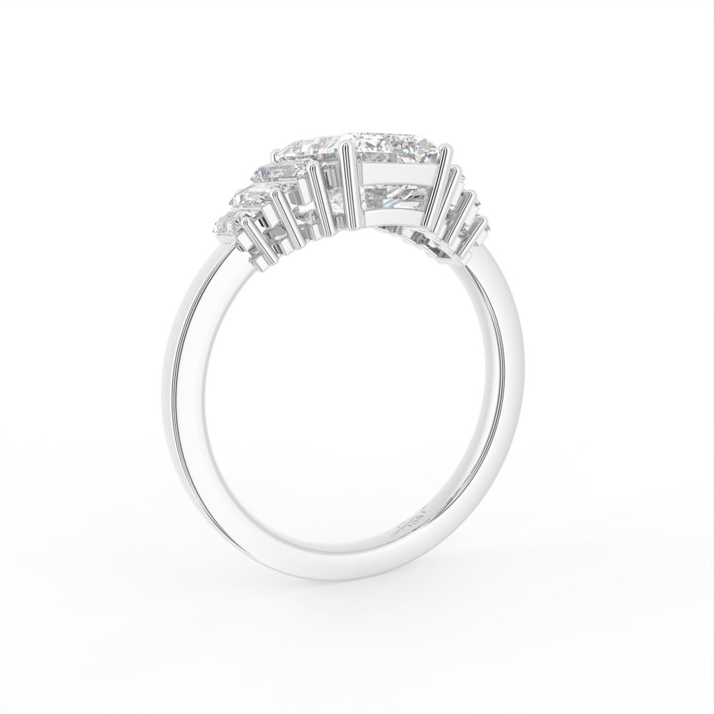 14K Yellow Gold Solitaire Emerald Diamond Ring — 3D VIEW