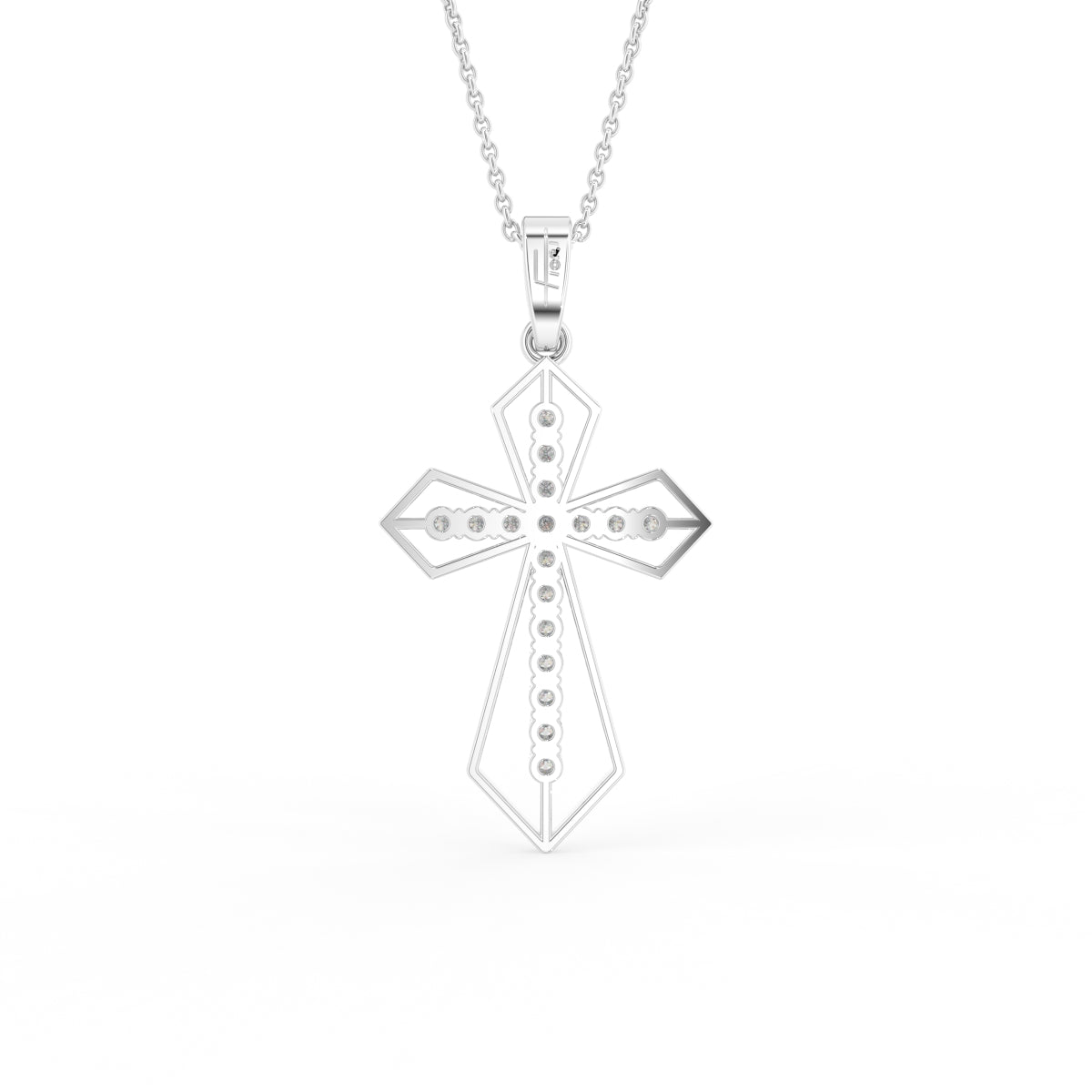18K Cross Round Diamond Pendant — BACK