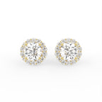 18K Floral Halo Solitaire Diamond Stud Earrings — TOP