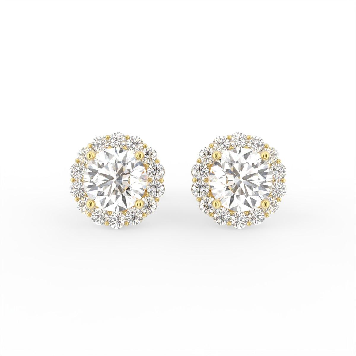 18K Floral Halo Solitaire Diamond Stud Earrings — TOP