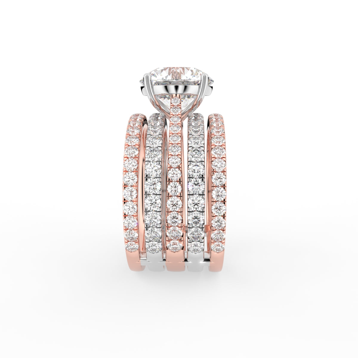 18K Two Tone Solitaire Round Diamond Ring — SIDE