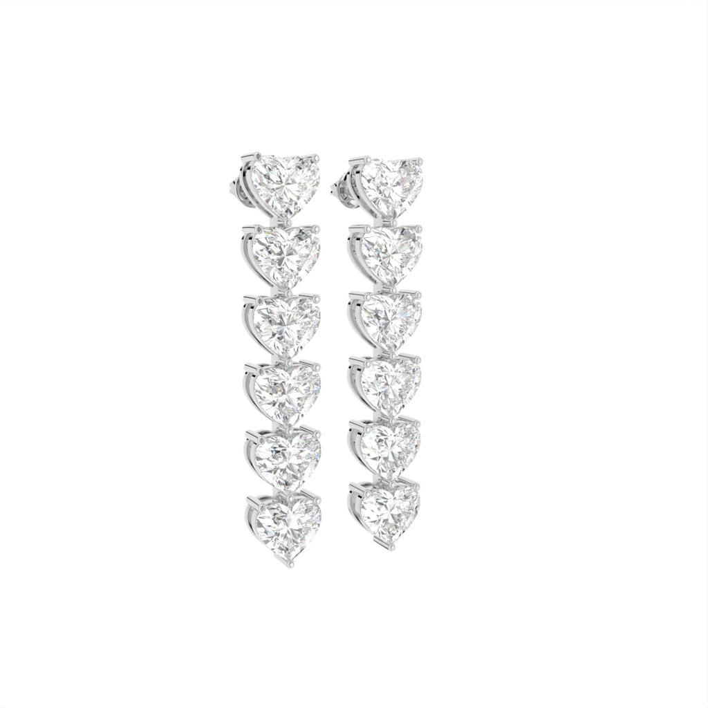 18K Heart Diamond Drop Earrings — 3D VIEW