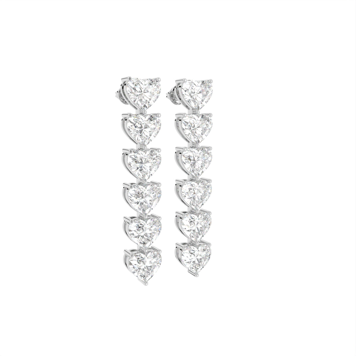 18K Heart Diamond Drop Earrings — 3D VIEW