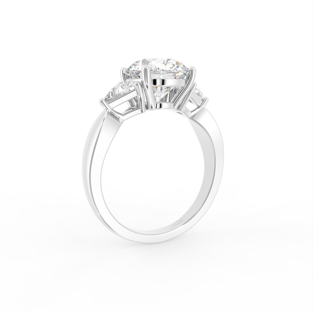 18K Trilogy Round Brilliant Diamond Ring — 3D VIEW