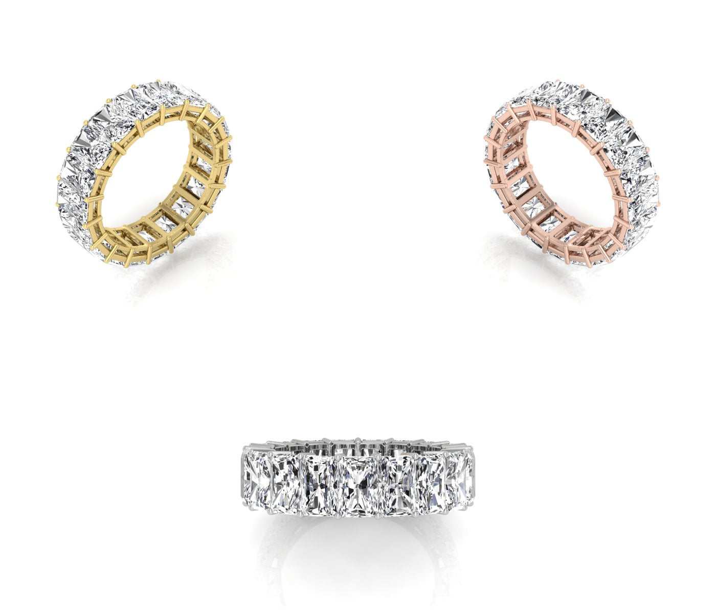 vimg:FJ3843|vimg:FJ3846|vimg:FJ3845|vimg:FJ3844|vimg:FJ3851|vimg:FJ3852|vimg:FJ3847|14K White Gold Radiant Diamond Eternity Ring — 3 COLOR