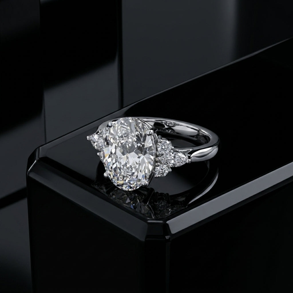 18K White Gold Solitaire Oval Diamond Engagement Ring