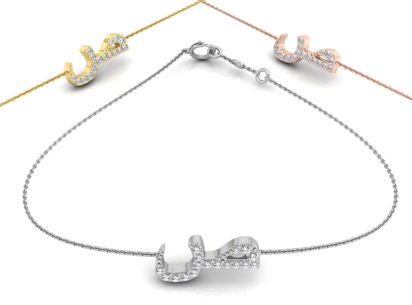 18K Arabic Alphabet Diamond Bracelet — 3 COLOR