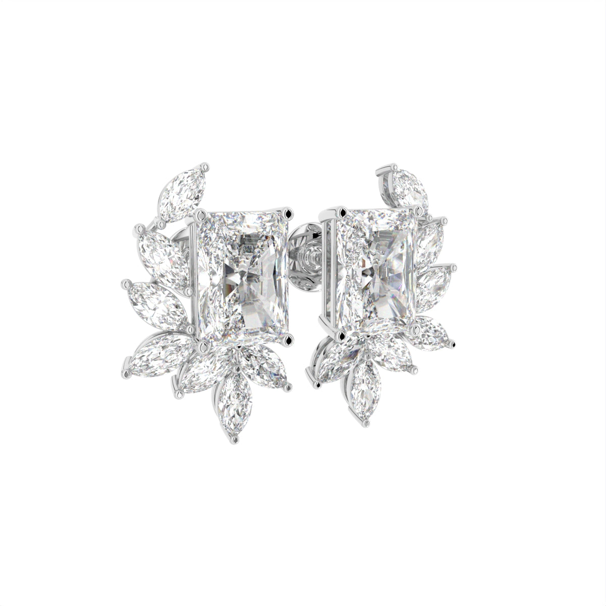 18K Radiant Marquise Diamond Earrings — 3D VIEW