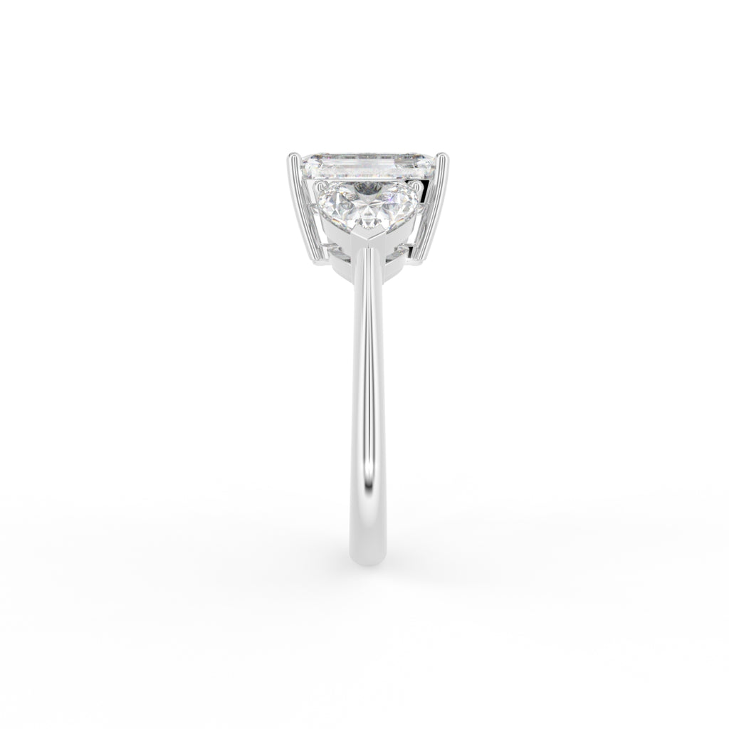 18K White Gold Trilogy Emerald Diamond Engagement Ring — SIDE