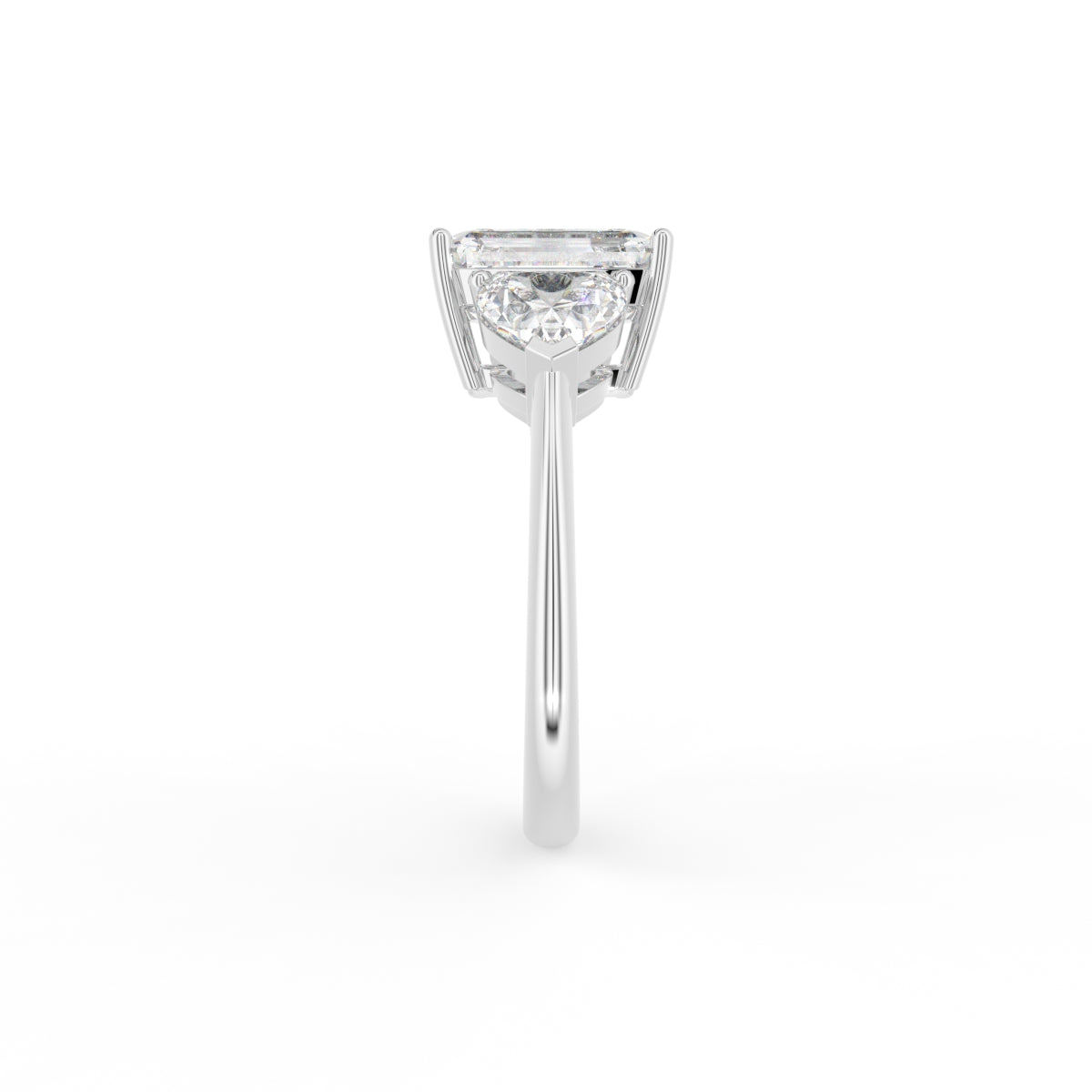 18K White Gold Trilogy Emerald Diamond Engagement Ring — SIDE
