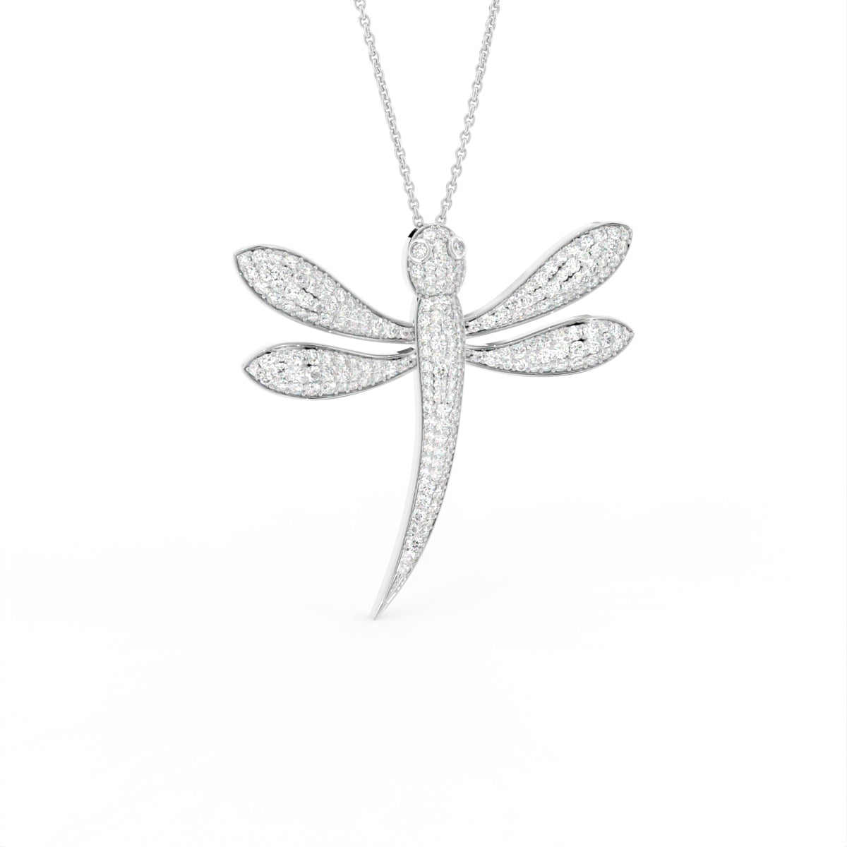 18K Dragonfly Diamond Pendant — 3D VIEW