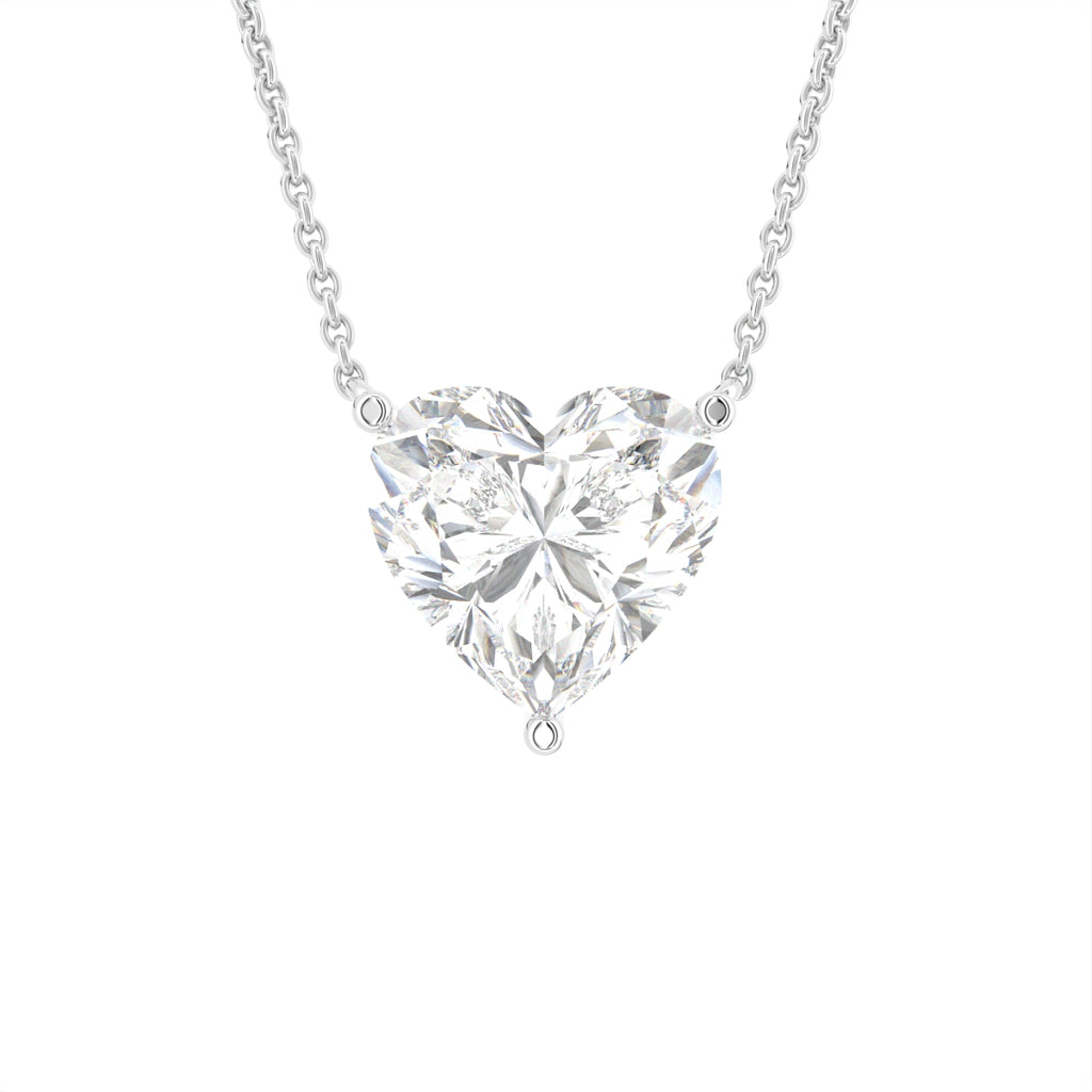18K White Gold Solitaire Heart Diamond Pendant — FRONT