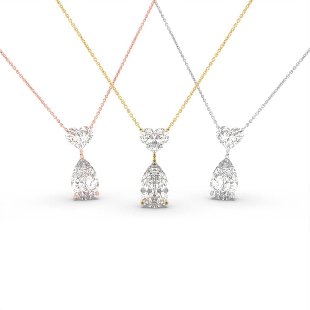 18K Heart Pear Diamond Pendant — 3 COLOR