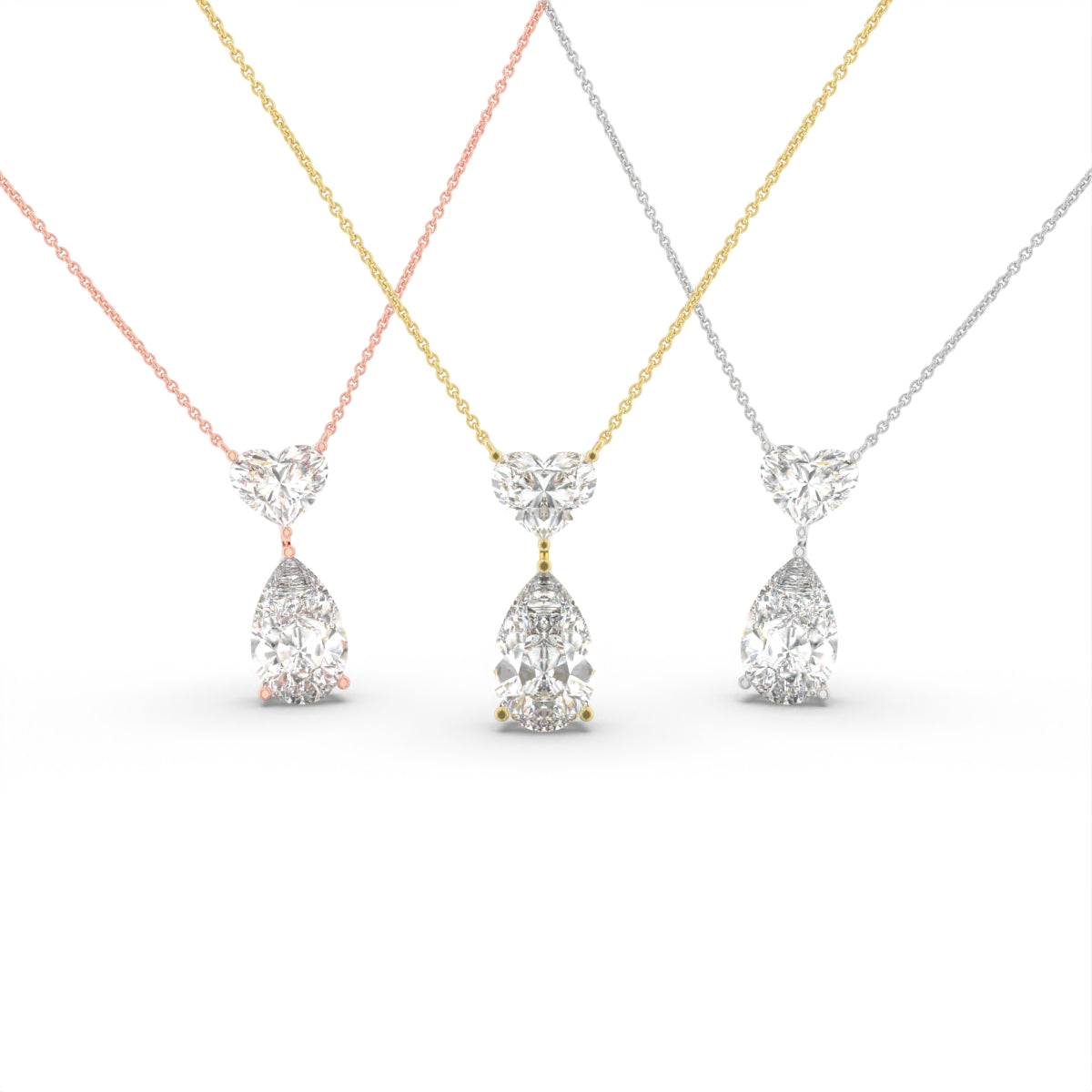 18K Heart Pear Diamond Pendant — 3 COLOR