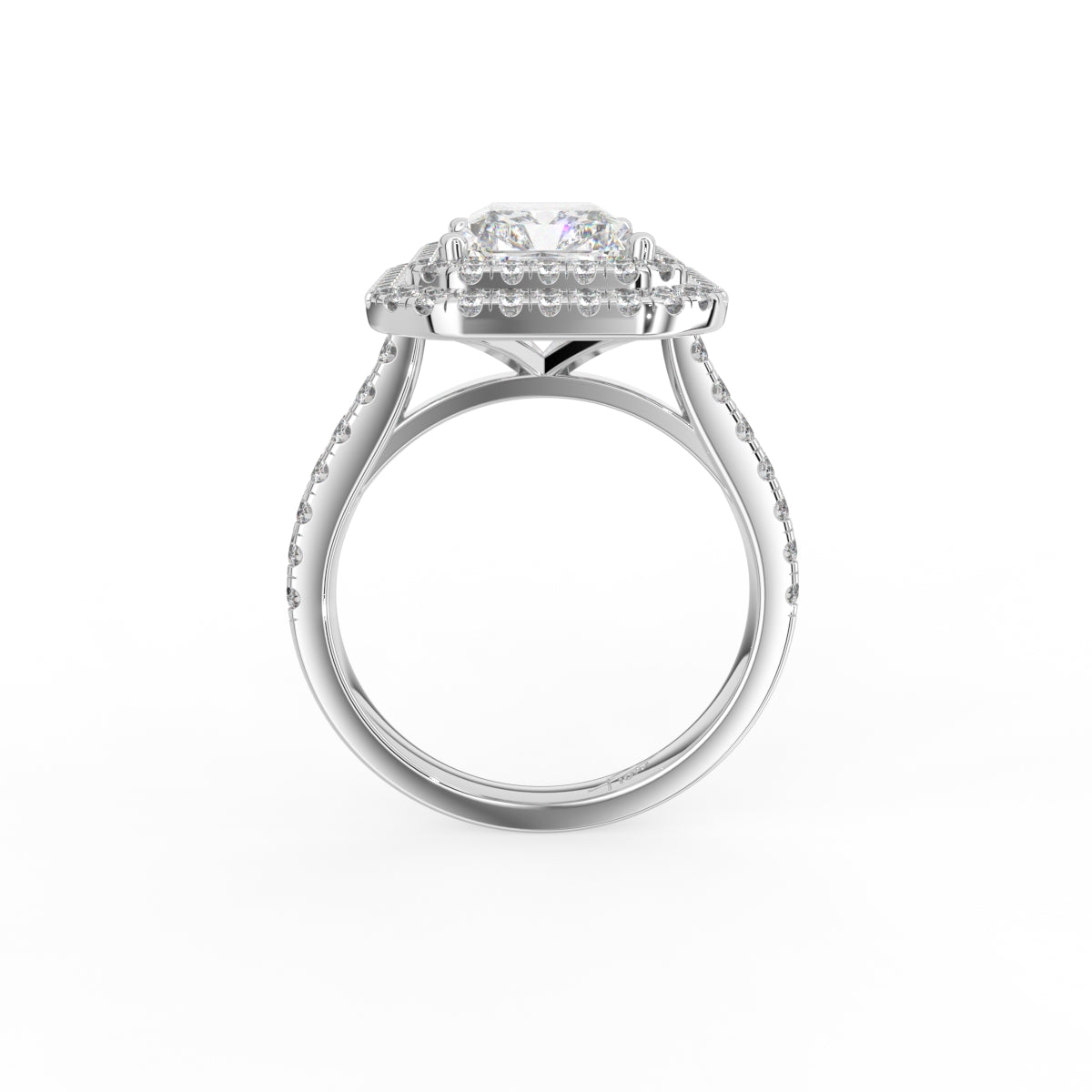18K White Gold Halo Radiant Diamond Engagement Ring — FRONT