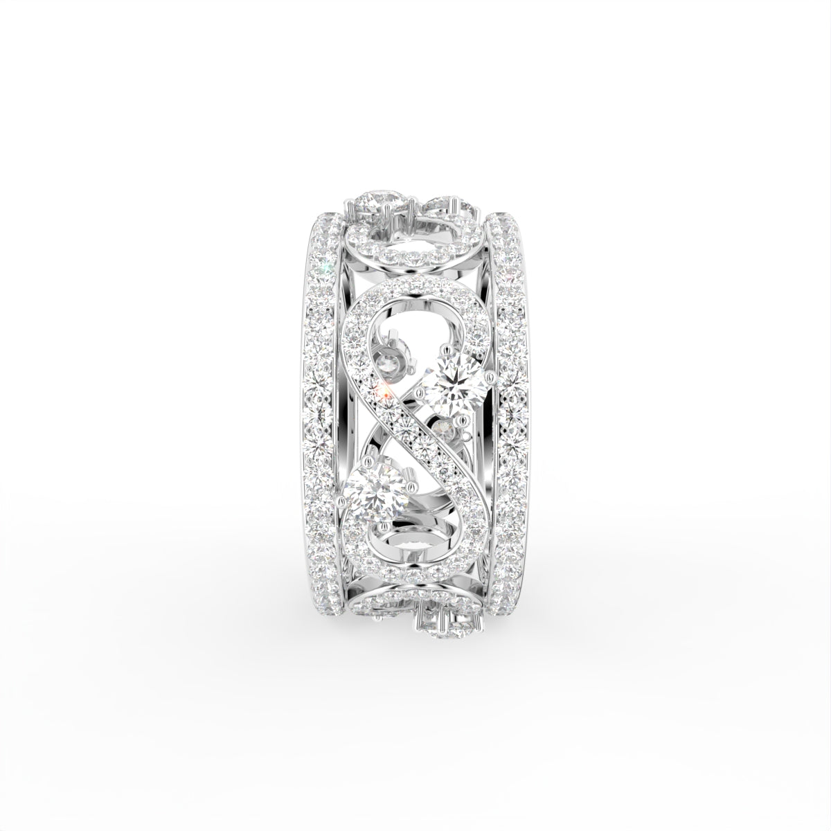 18K Bespoke Openwork Pave Diamond Ring — SIDE