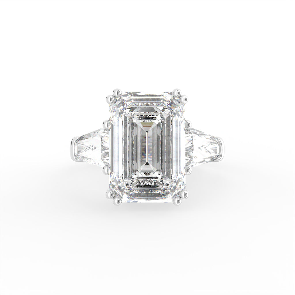 18K White Gold Trilogy Emerald Diamond Ring — TOP