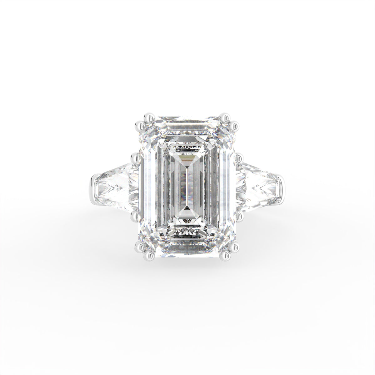 18K White Gold Trilogy Emerald Diamond Ring — TOP