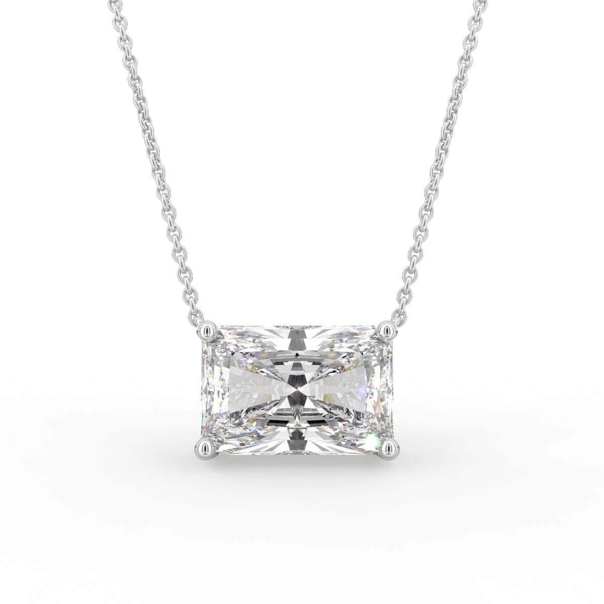 18K White Gold Radiant Solitaire Diamond Pendant — FRONT