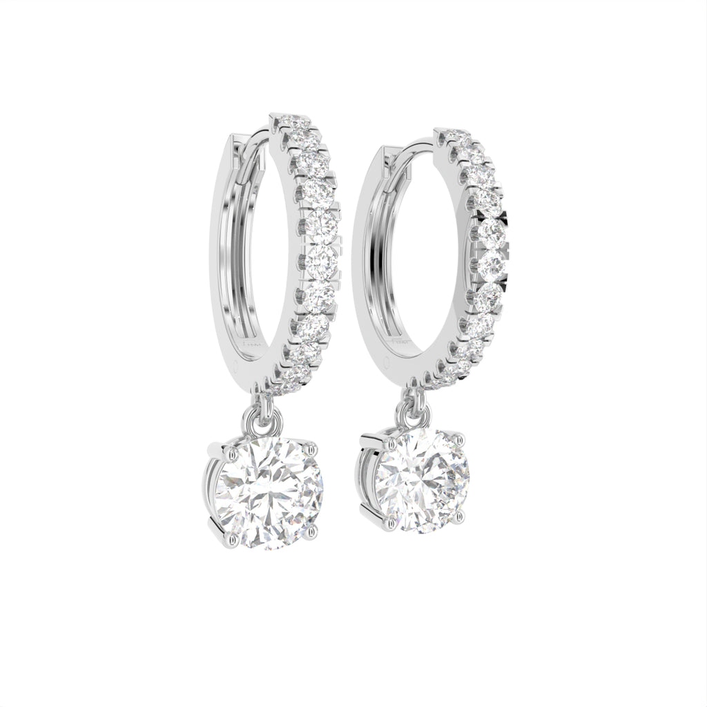 18K Round Drop Diamond Earrings — 3D VIEW
