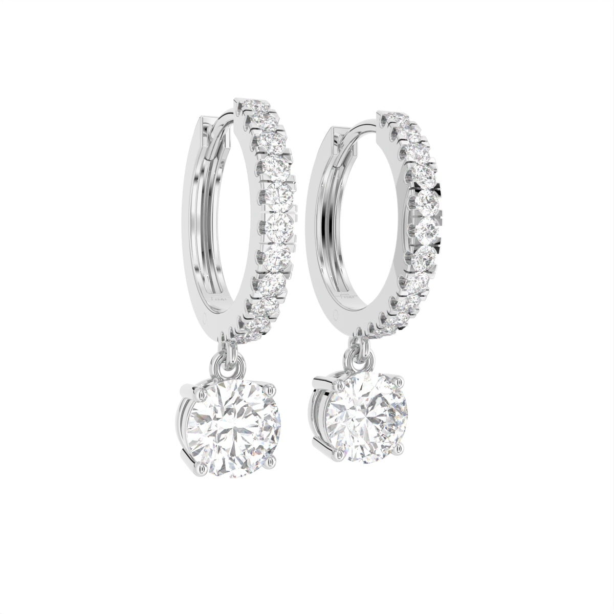 18K Round Drop Diamond Earrings — 3D VIEW