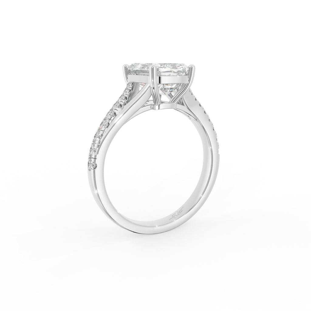 18K Solitaire Radiant Diamond Engagement Ring — 3D VIEW