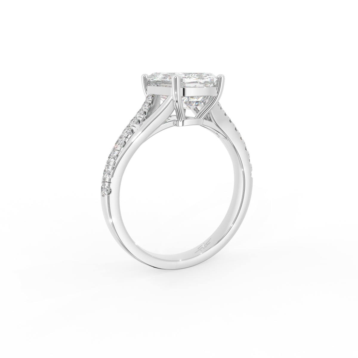 18K Solitaire Radiant Diamond Engagement Ring — 3D VIEW