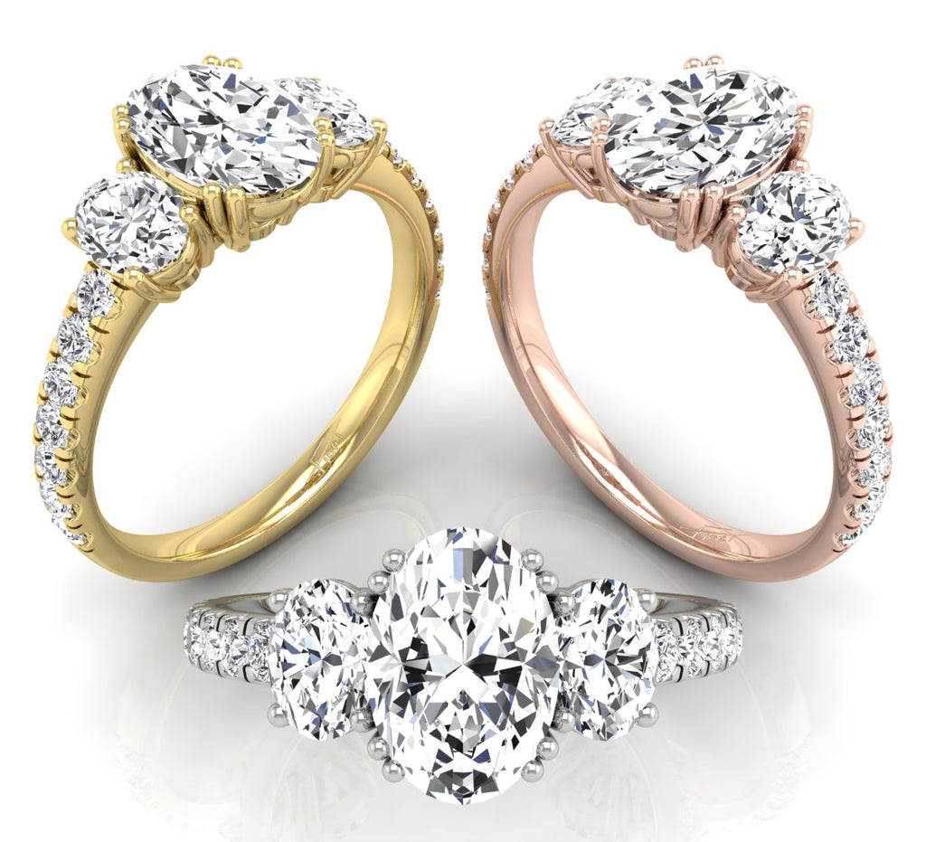 18K Trilogy Oval Diamond Engagement Ring — 3 COLOR