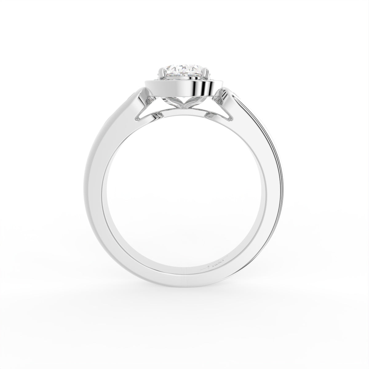 14K White Gold Halo Oval Diamond Ring — FRONT