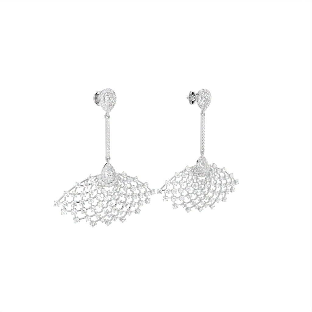 18K Peacock Feather Diamond Earrings — 3D VIEW