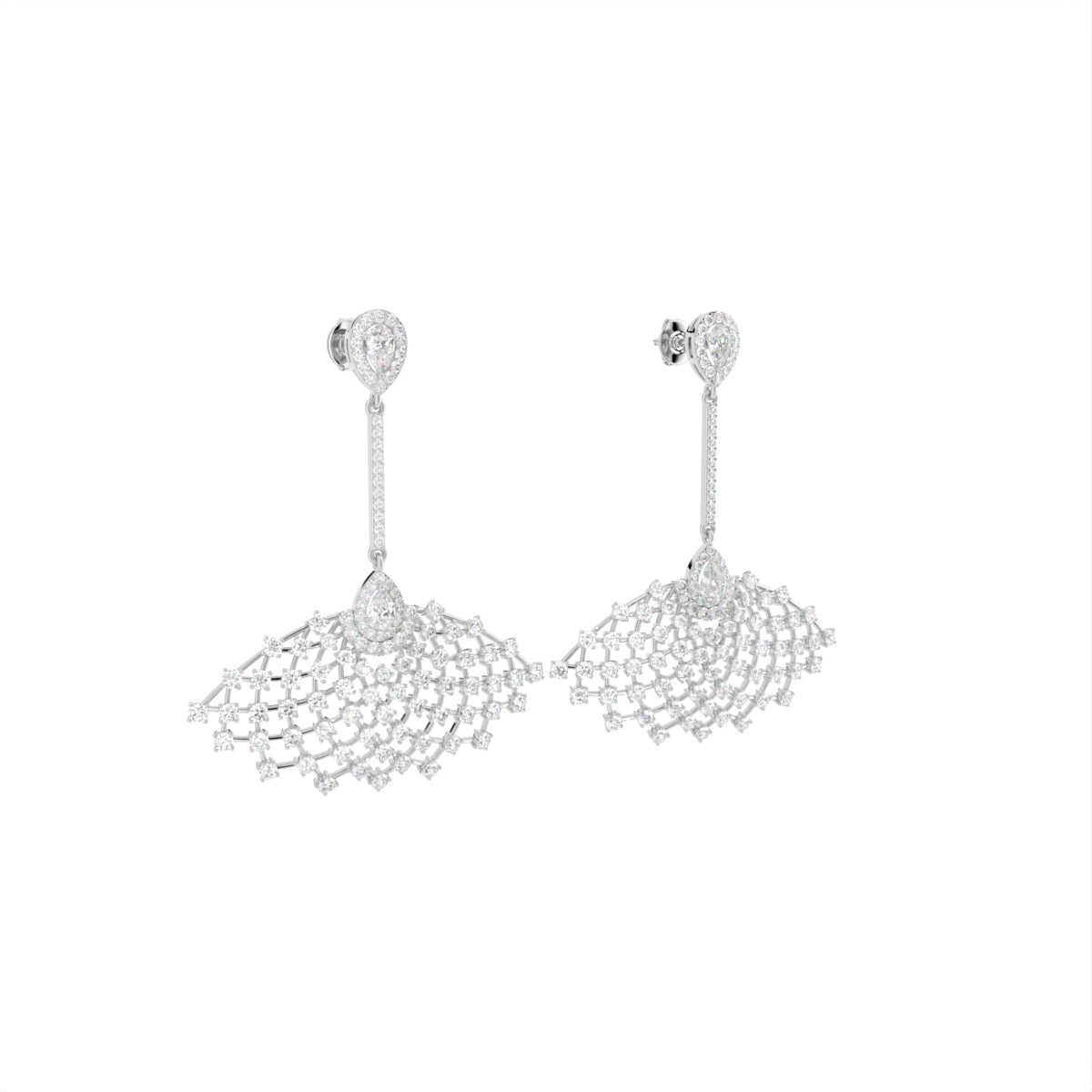 18K Peacock Feather Diamond Earrings — 3D VIEW