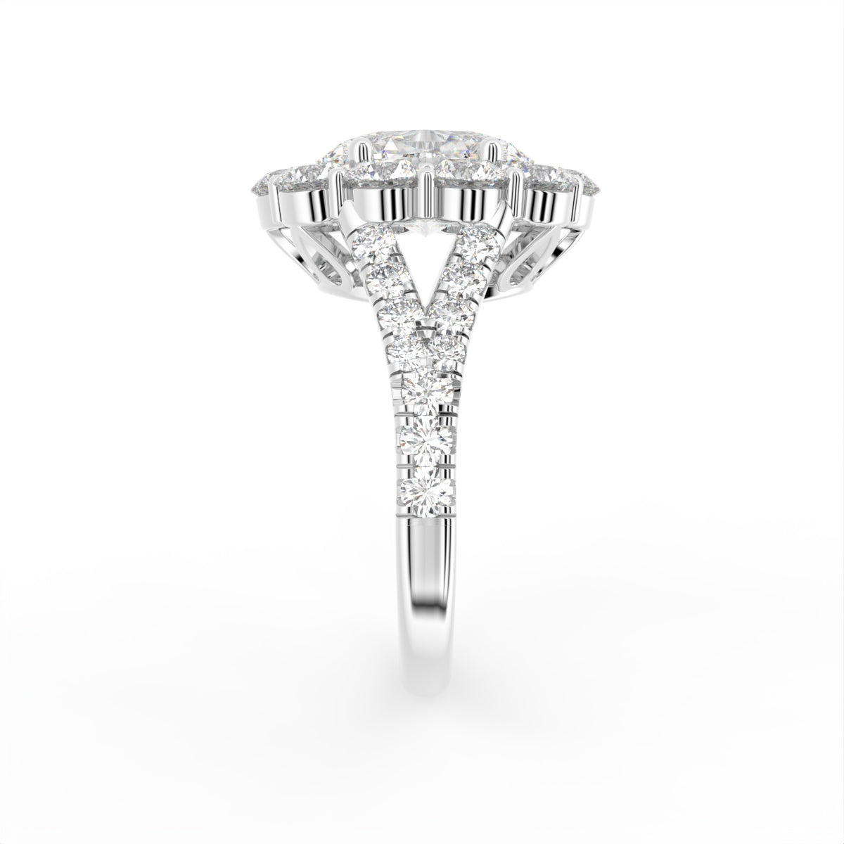 18K Bespoke Oval Diamond Ring — SIDE