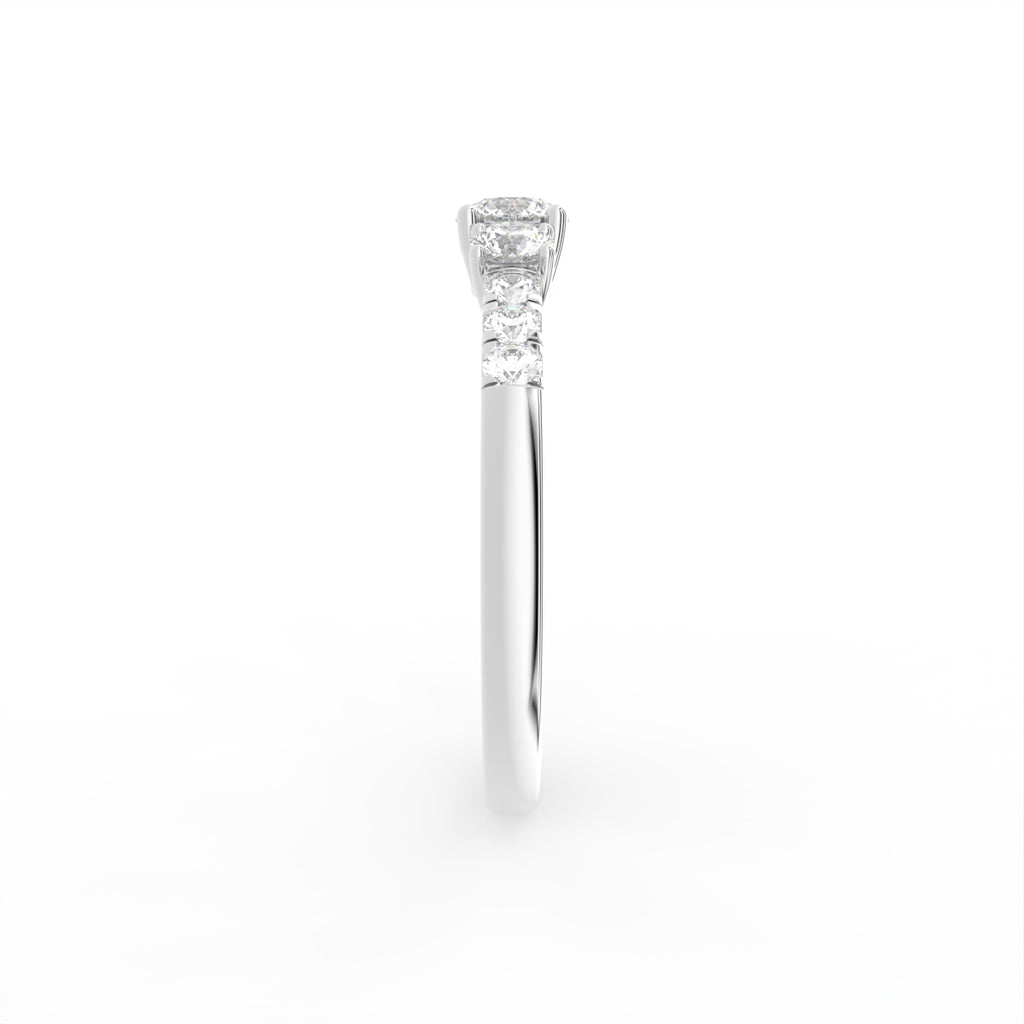 18K Bespoke Round Diamond Trilogy Ring — SIDE