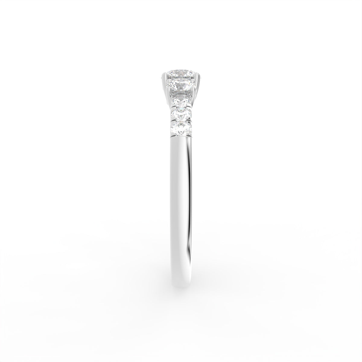 18K Bespoke Round Diamond Trilogy Ring — SIDE