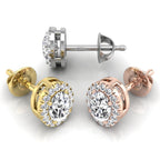 18K Round Halo Diamond Earrings — 3 COLOR