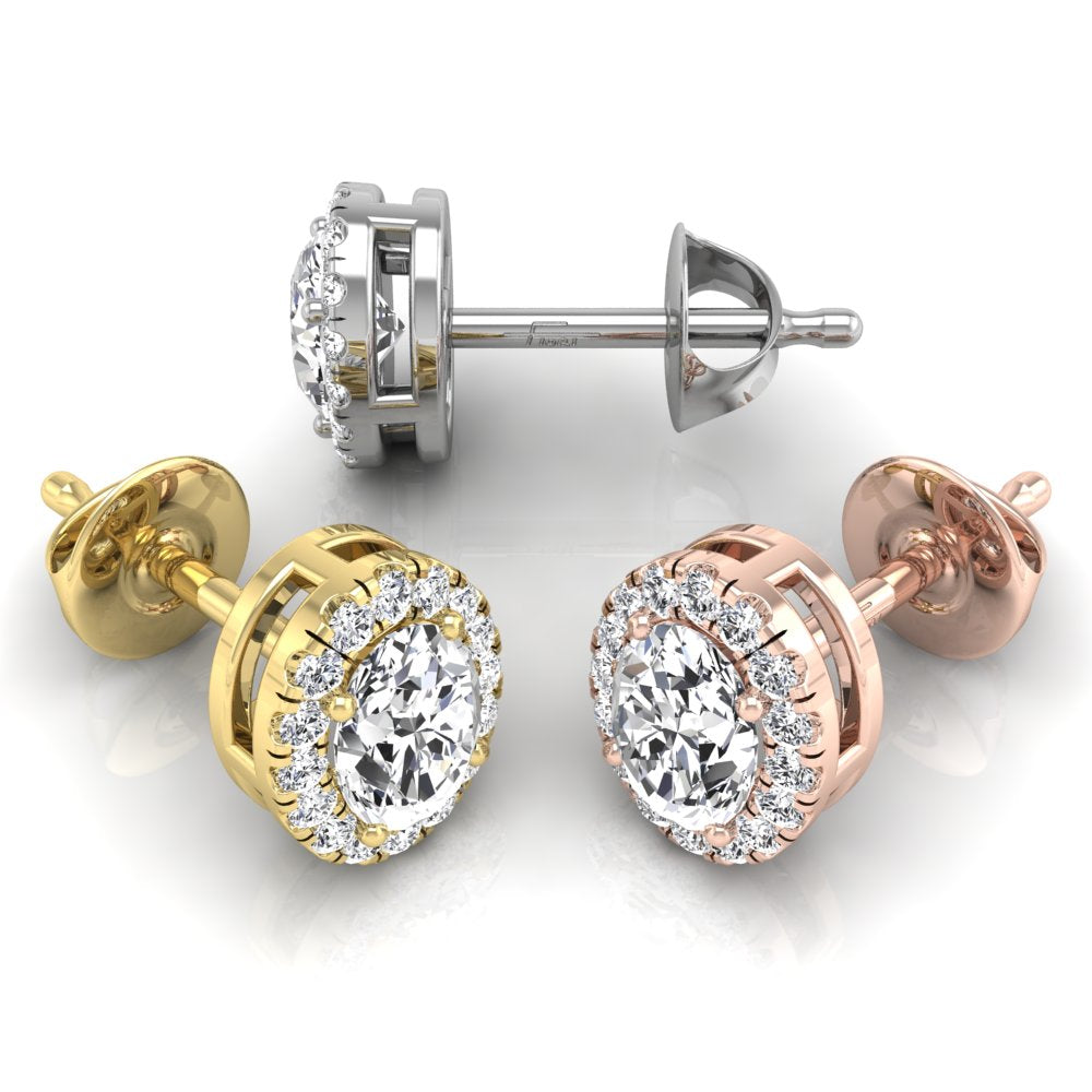 18K Round Halo Diamond Earrings — 3 COLOR