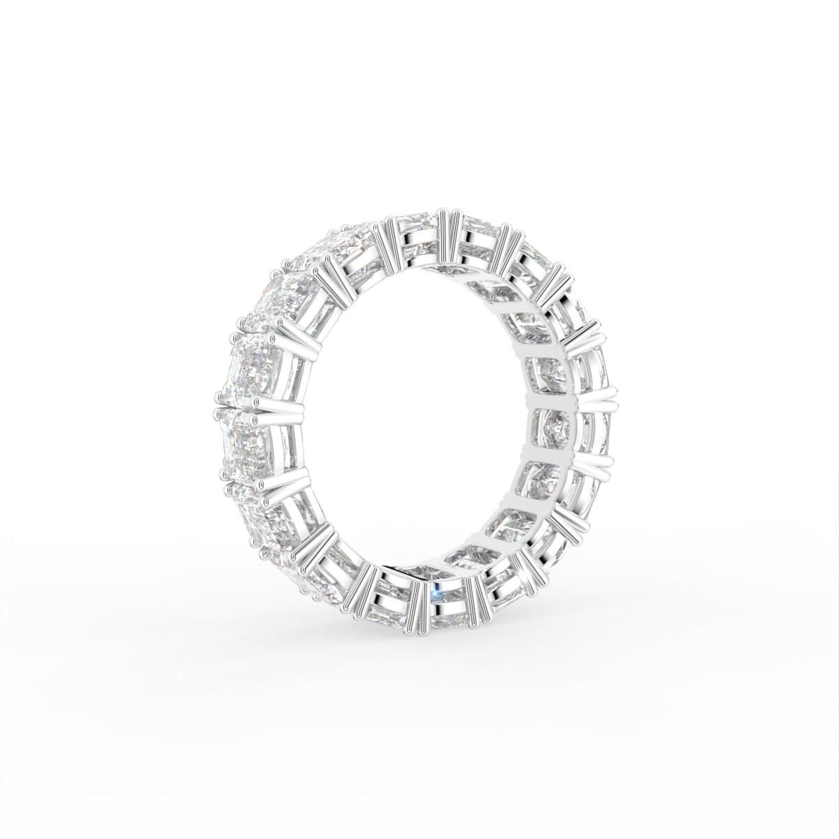 vimg:FJ5127|vimg:FJ5223|14K White Gold Full Eternity Emerald Diamond Ring — 3D VIEW