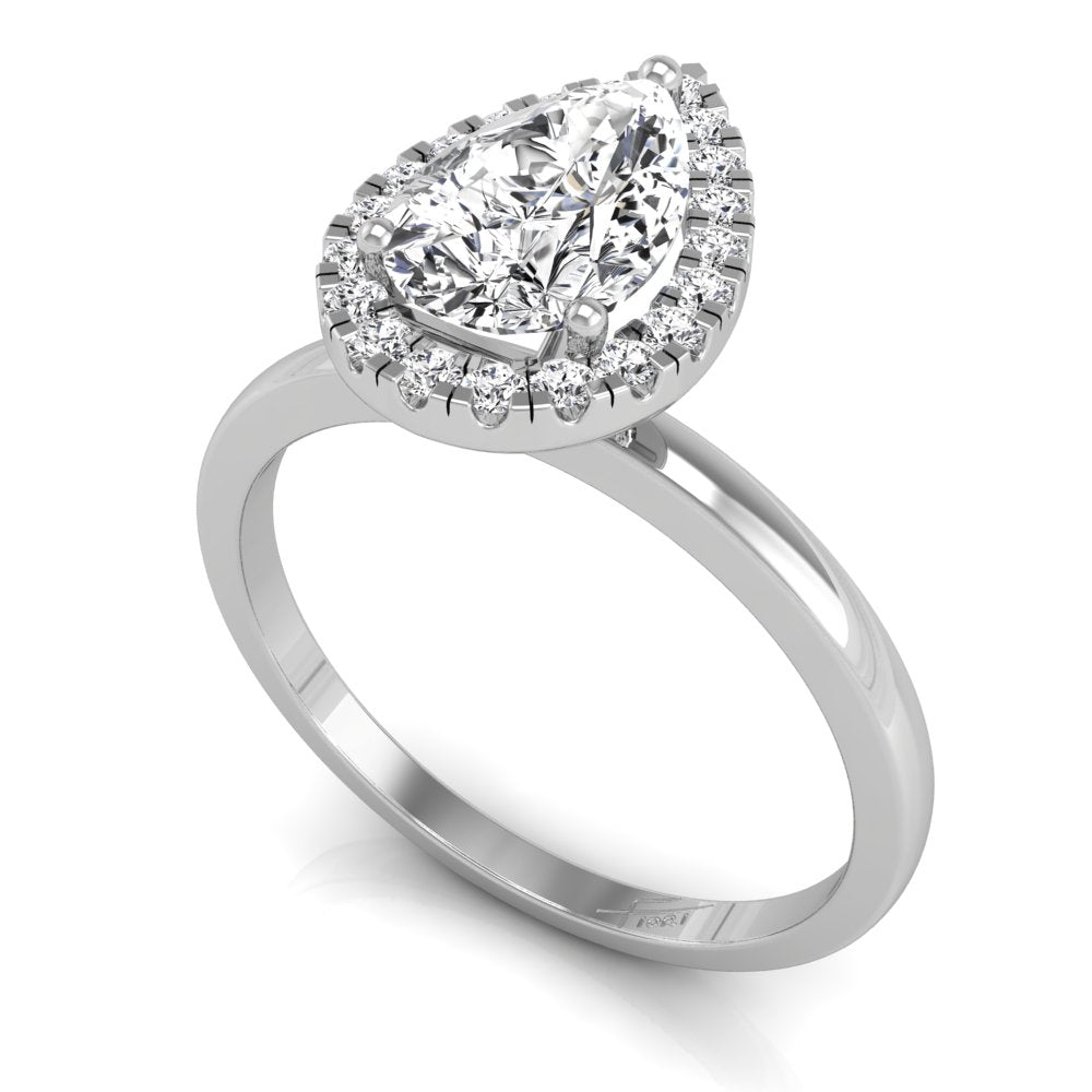 18K Halo Pear Diamond Ring — 3D VIEW